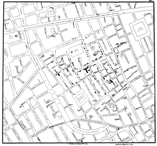 Mapa del Barrio Soho de londres, Levantado por John Snow