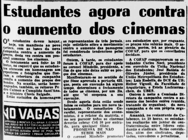 Estudantes agora contra o aumento dos cinemas