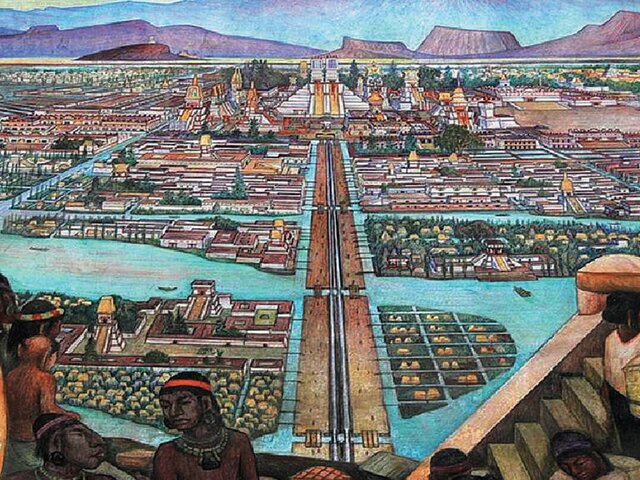 Fundación y construcción de Tenochtitlan sobre superficie de lago