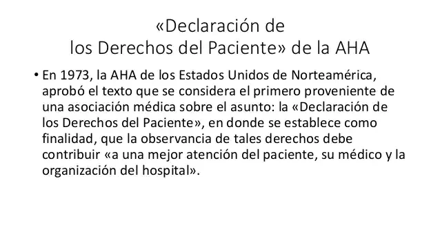 1973: Primera carta de los derechos de los pacientes.