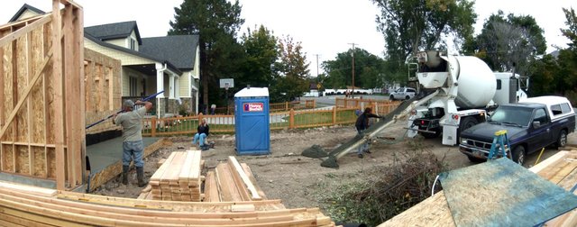 Pouring concrete for front patio