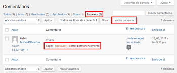 Creación del filtro de comentarios no deseados.