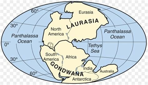 Se forman Laurasia y Gondwana parte de el supercontinente pangea
