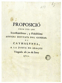 La Junta General de Braços de Catalunya proclama la resistència enfront de Felip V