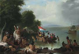 Henry Hudson, exploring for the Netherlands, claims land that will become                        New Netherland.