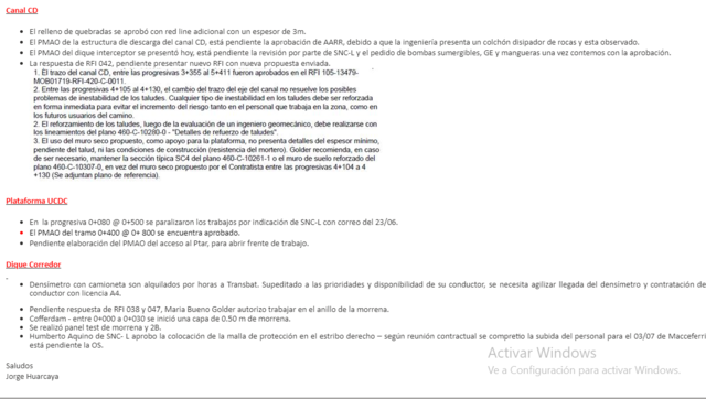 Mota Engil - Ayuda Memoria , Canal CD, Plataforma UCDC - Dique Corredo