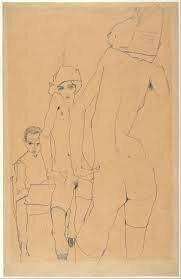 Egon Schiele, Drawing A Nude Model before a Mirror