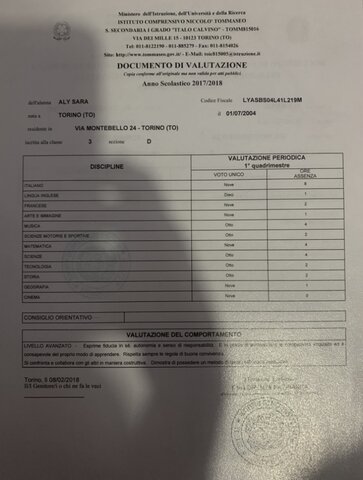 Pagella scuola media