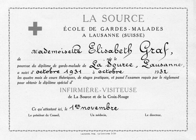 «Ecole romande de gardes-malades de la Croix-Rouge suisse» (escuela de enfermería de la Cruz Roja francófona)
