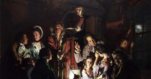 Experimento con un pájaro en una bomba de aire