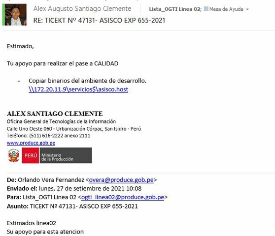 Ticket 47156: RE: TICEKT Nº 47131- ASISCO EXP 655-2021
