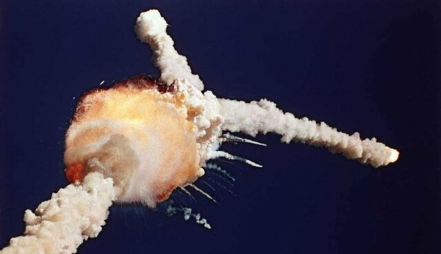 Challenger space shuttle explodes in midair