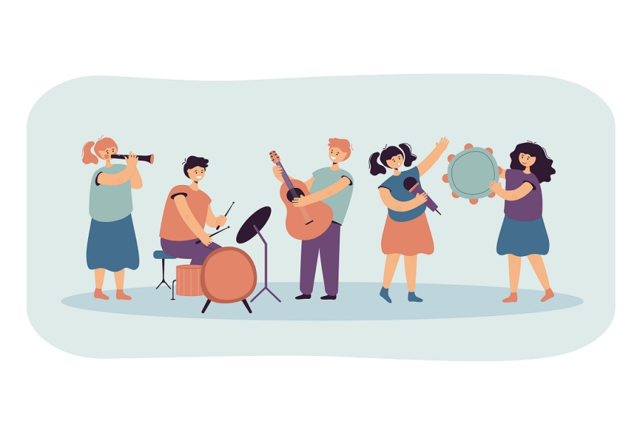 Forme una banda para tocar en un evento de la escuela