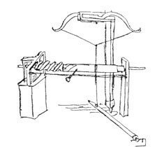 Boceto de un torno de pedal y doble pértiga de Leonardo da Vinci.