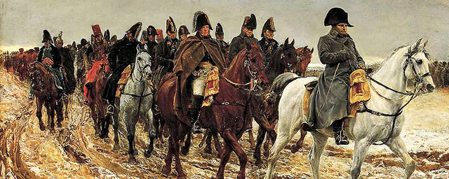 Napoleon and his men march on Russia