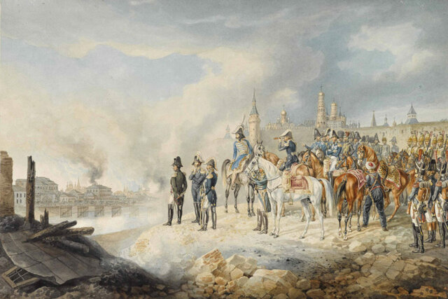 Napoleon and his men march on Russia