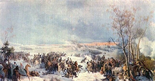 El ejército de Napoleón es destrozado por el invierno ruso.