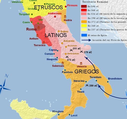 Roma conquista el Lacio y el sur de Etruria.