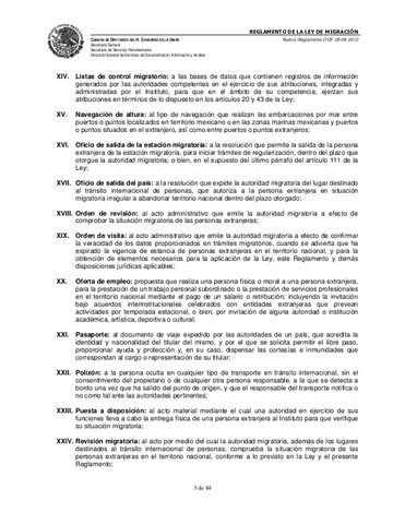 Reglamento relativo a la la ley de Migración