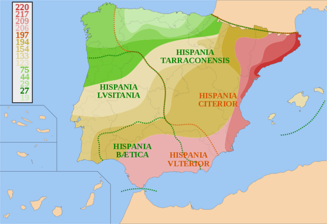 Reorganización de Hispania en Lusitania, Bética y Citerior