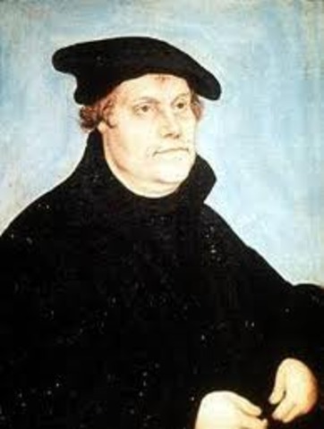 Lutero expone sus 95 tesis en el Castillo de Wittemberg.