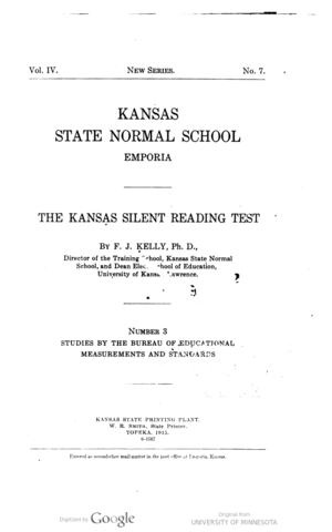 Kansas Silent Reading Test is Developed