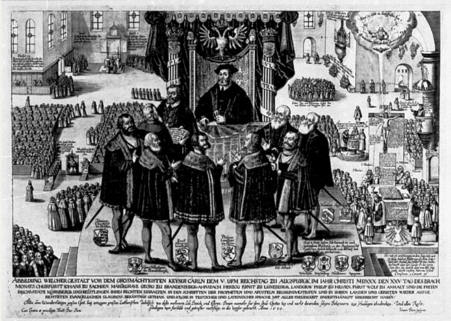 Carlos V signed the Peace of Augsburg with the forces of the League of Schmalkalden.