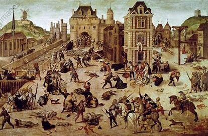 The mass murder of Protestants in Paris, remembered as the Massacre of St. Bartholomew