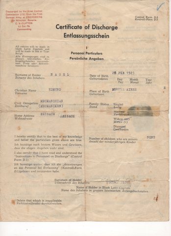 Certificate of discharge.