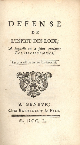 Montesquieu publishes book, On the Spirit of Laws