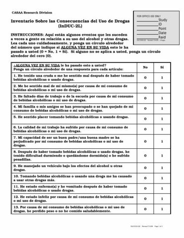 Desarrollo del inventario sobre uso y abuso de drogras