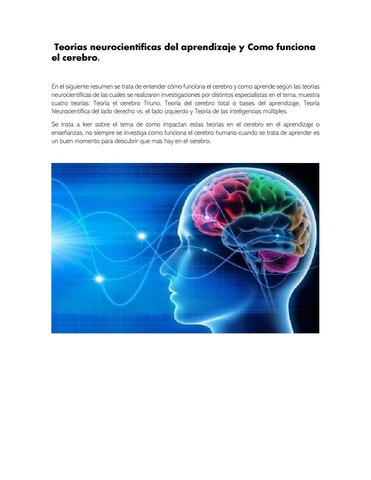 Teorías neurocientíficas del aprendizaje