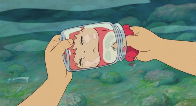 A goldfish who escapes from the ocean and she is trapped in a glass jar