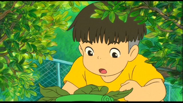 Then they walk past yoshi and then they go into sosuke school but he thought maybe the teacher will get mad....so he puts her in  the bushes
