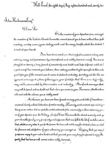 A letter to Johann from the Catholic Church Committee