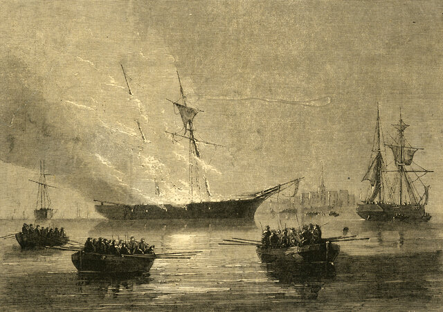 Bruning of British customs ship