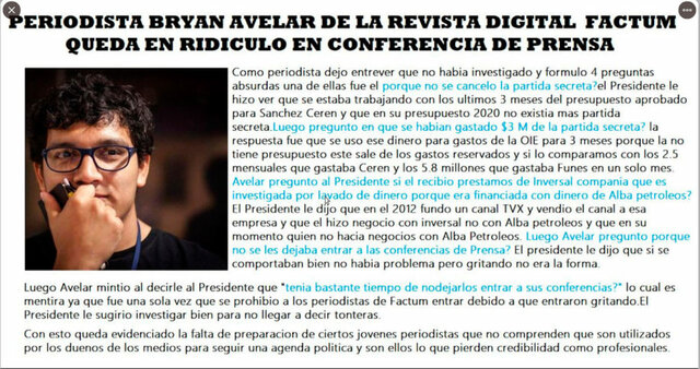 Periodista de Factum sufre ataques digitales tras asistir a conferencia de prensa en Casa Presidencial