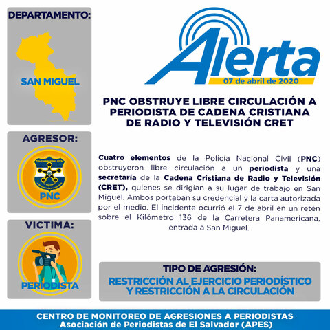 PNC obstruye libre circulación a periodista de Cadena Cristiana de Radio y Televisión CRET