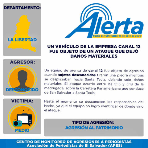 Un vehículo de la empresa canal 12 fue objeto de un ataque que dejó daños materiales