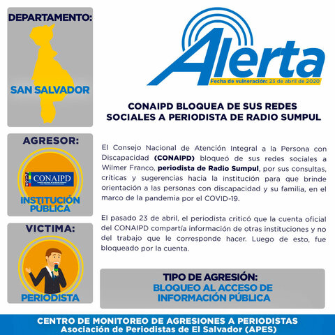 CONAIPD bloquea de sus redes sociales a periodista de Radio Sumpul