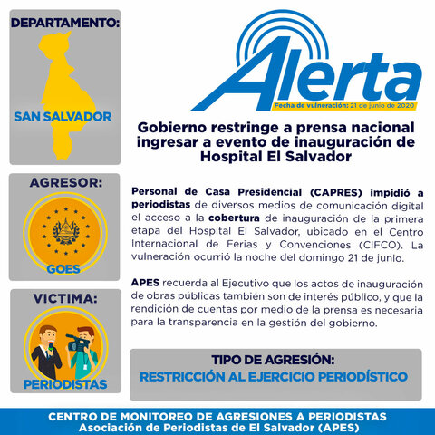 Gobierno restringe a prensa nacional ingresar a evento de inauguración de Hospital El Salvador