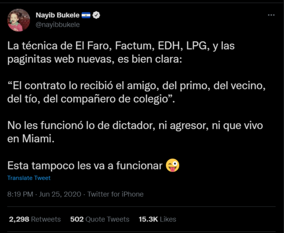 Presidente Bukele lanza otro ataque digital los periódicos El Faro, Factum, EDH y LPG