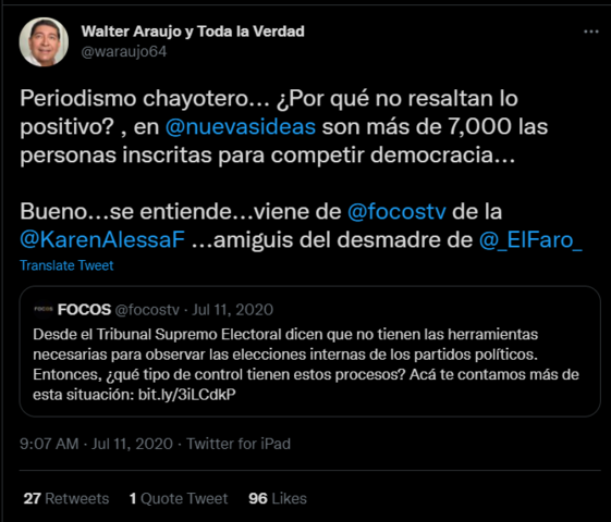 Periodista de FOCOS TV recibe acoso digital vía Twitter