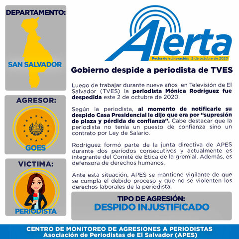 Gobierno despide a periodista de TVES