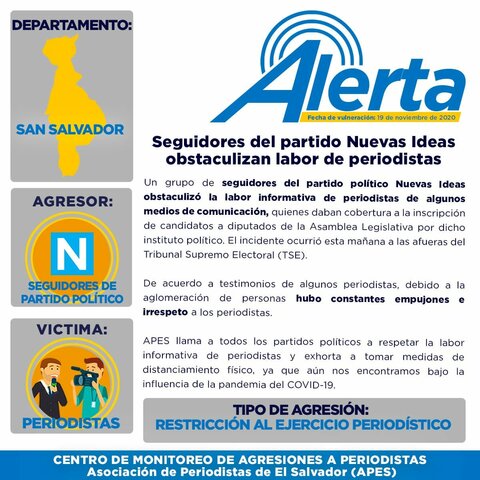 Seguidores del partido Nuevas Ideas obstaculizan labor de periodistas