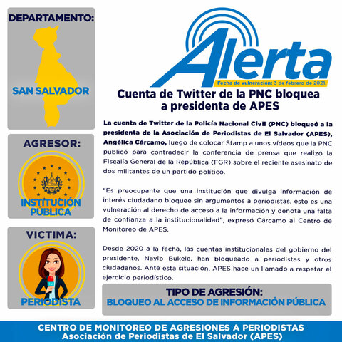 Cuenta de Twitter de la PNC bloquea a presidenta de APES