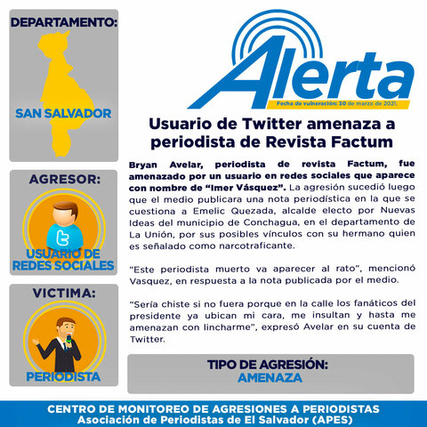 Usuario de Twitter amenaza de muerte a periodista de Revista Factum