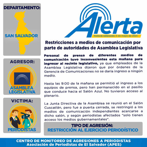 Restricciones a medios de comunicación por parte de autoridades de Asamblea Legislativa
