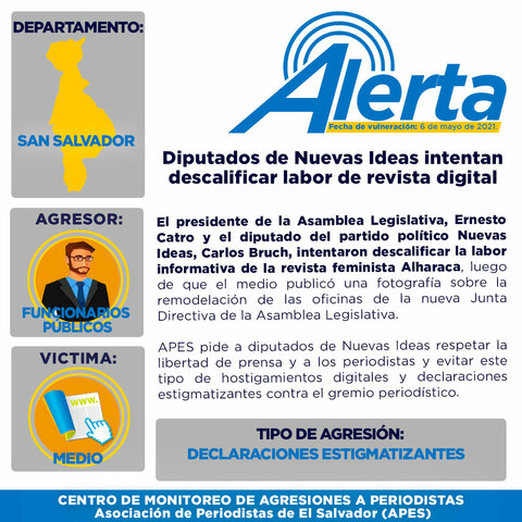 Diputados de Nuevas Ideas intentan descalificar labor de revista digital
