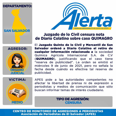 Juzgado de lo Civil censura nota de Diario Colatino sobre caso QUIMAGRO